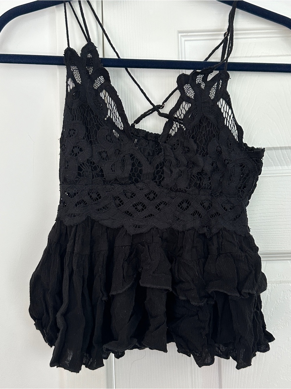 Free People Black Crochet Ruffle Tank